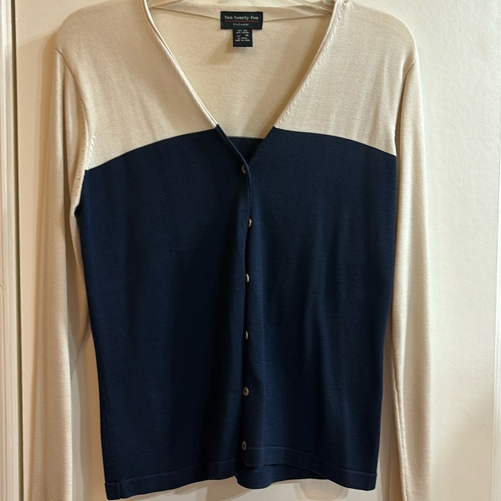 Cream and Navy Blue Silk Sweater